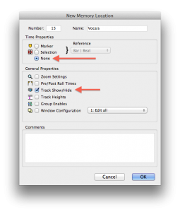 Fig. 7 - Configuração Memory Location para Show:Hide